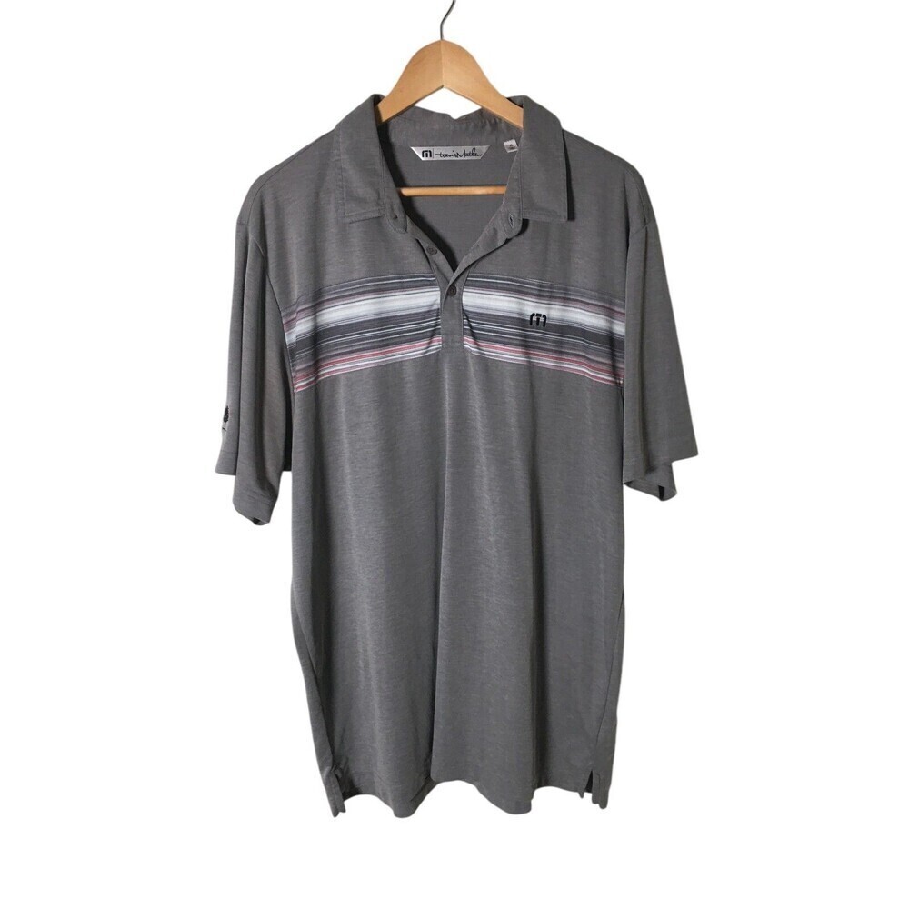 Travis Mathew Shirt Men's Size XL Gray Multicolor Stripes Polo Short Sleeve